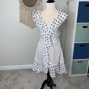 Elliatt Black White Polka Dot Dorothy Ruffled Tiered Flounce Mini Dress Small